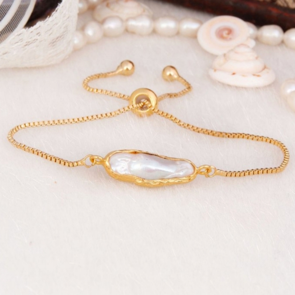 14k GOLD-Plated/Cultured Pearl Adjustable Bracelet